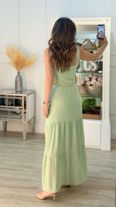 FotoVestido Amplo Longo Crepe Nathaly Bolsos Frontais