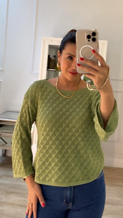 FotoBlusa Tricot Ampla Mangas 7/8 Rafaella Com Entremeios