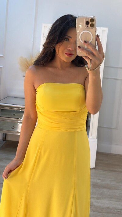 FotoVestido Midi Chiffon Tomara Que Caia Gisele Detalhe Lateral