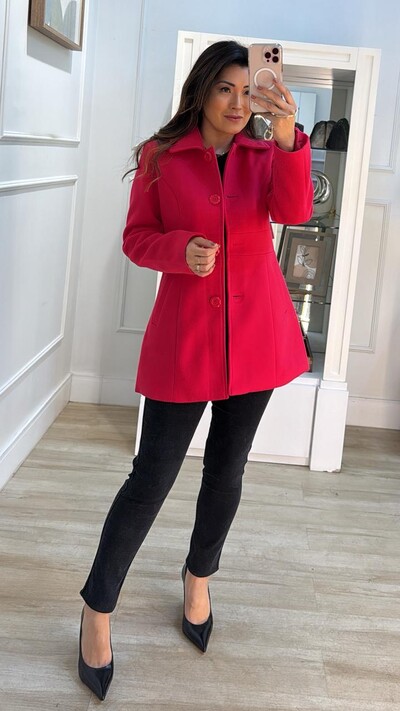 Foto Casaco Lã Batida Bolsos Em Relevo Na Diagonal Melissa Recorte Na Cintura