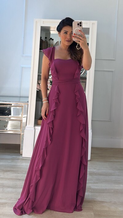 Foto Vestido Longo Decote Coração Detalhe De Babado Zoe Com Cinto Faixa