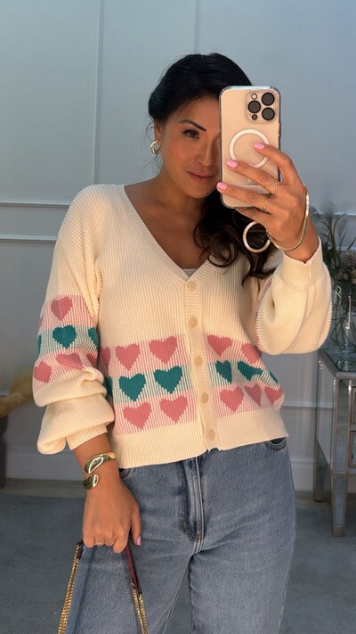 FotoCardigan Tricot Flora Com Corações Multicolor