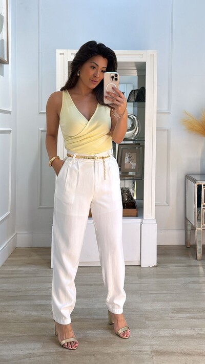 Foto Blusa Regata Canelada Decote V Transpassado Aretha Drapeado Frontal