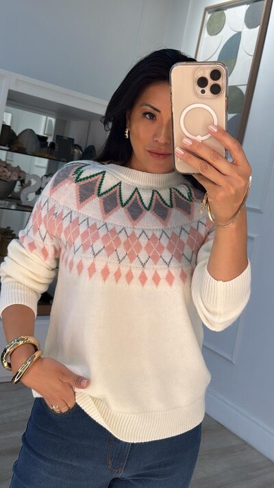 FotoBlusa Tricot Melory Com Losangos Multicolor