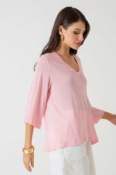 FotoBlusa Ampla Decote V Thayna Mangas 7/8 Evasê