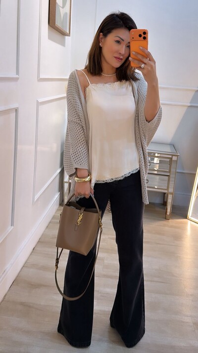 Foto Kimono Tricot Vazado Ashley Mangas 3/4 Punhos Canelados