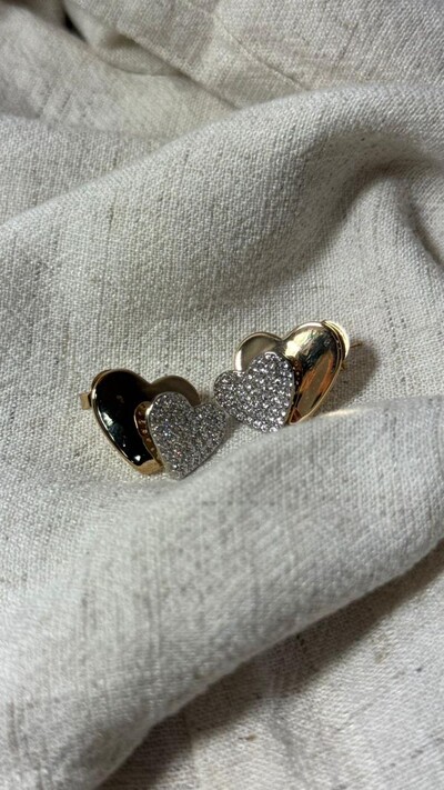 Foto Brinco Coração Duplo Liso E Cravejado