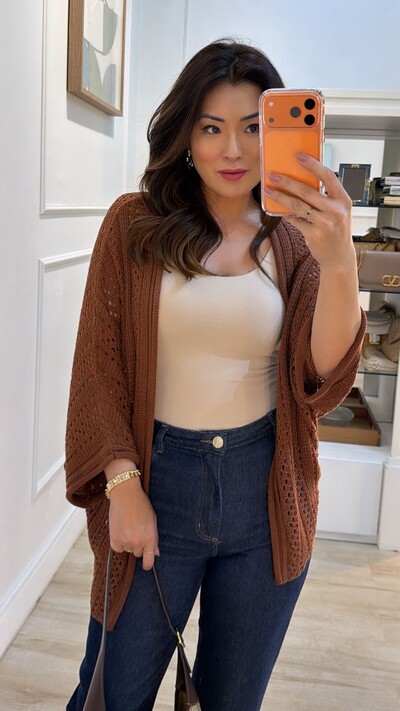 FotoPRÉ-VENDA DATA ESTIMADA DE ENVIO 21/03 Kimono Tricot Vazado Fabi Mangas 3/4