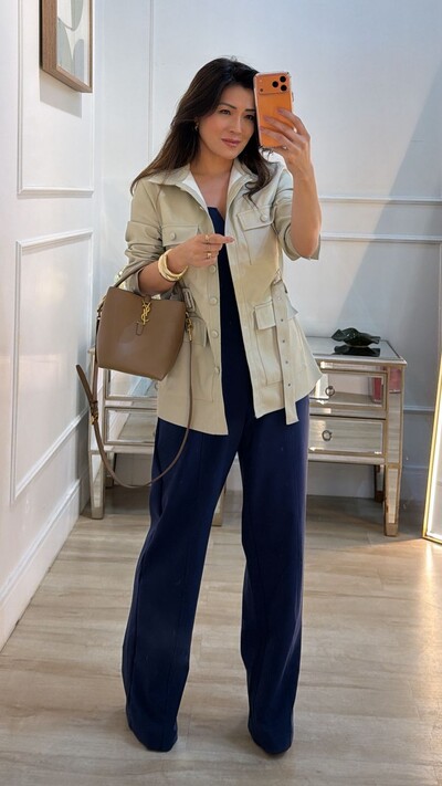 Foto Parka Casaco Couro Eco Bolsos Quadrados Frontais Evelyn Cinto Faixa