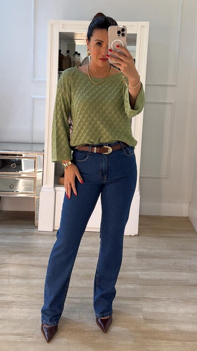 Foto Blusa Tricot Ampla Mangas 7/8 Rafaella Com Entremeios