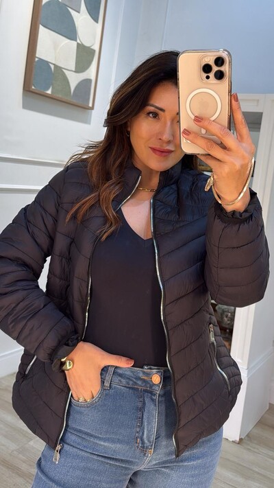 FotoJaqueta Nylon Gola Alta Patrícia Zíper Prata