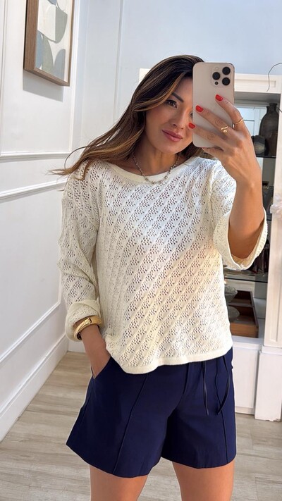 FotoBlusa Tricot Ampla Mangas 7/8 Rafaella Com Entremeios
