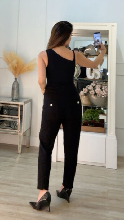 FotoCalça Skinny Texturizada Belinda Amarração Com Detalhes Prata