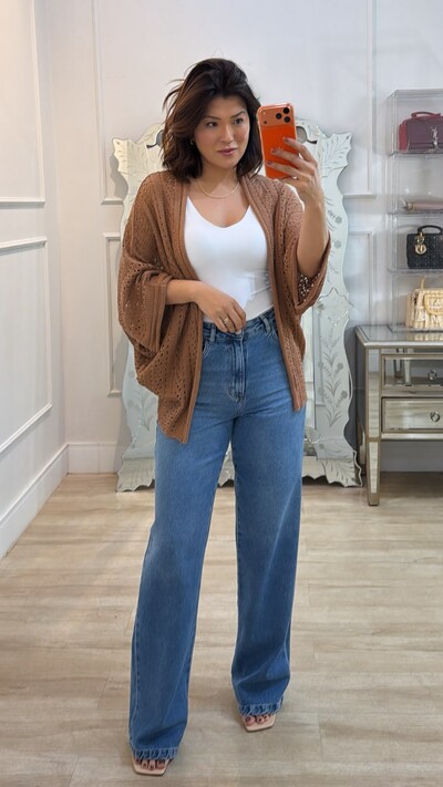Foto Kimono Tricot Vazado Fabi Mangas 3/4