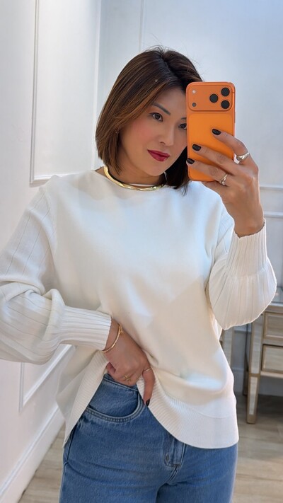 Foto Blusa Tricot Thalita Mangas Bufantes Com Nervuras Caneladas
