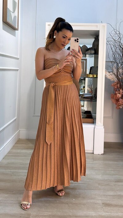 Foto Vestido Longo Tricot Com Fio De Lurex Larissa Com Cinto Faixa