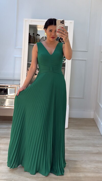 Foto Vestido Longo Decote V Detalhe De Laço Maithe Saia Plissada