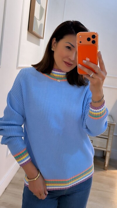 Foto Blusa Tricot Texturizado Aylla Gola Alta Detalhe Listras Multicolor