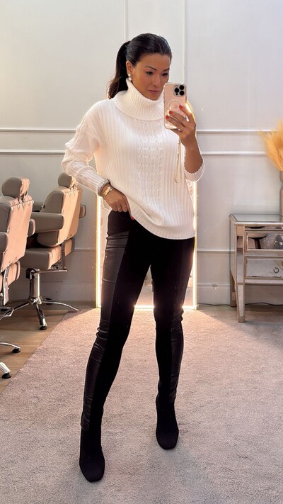 Foto Blusa Tricot Priscilla Gola Rolê E Mangas Com Tramas Triplas