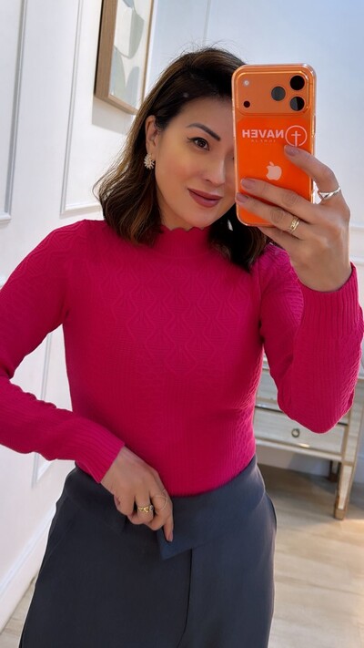 Foto Blusa Tricot Gola Alta Detalhe Nuvem Jamile Nervuras Em Zigue-Zague