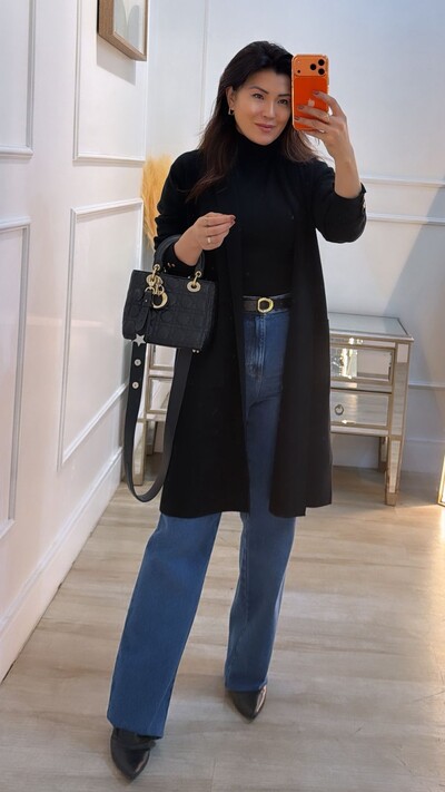 Foto Maxi Cardigan Tricot Eliana Bolsos Quadrados Frontais