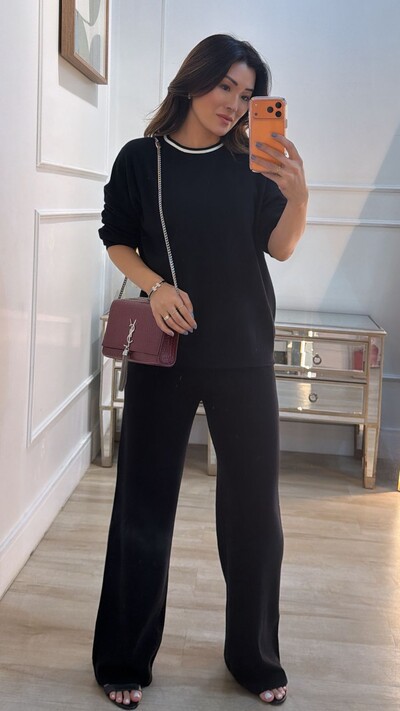 Foto Calça Pantalona Tricot Helena Com Nervuras Caneladas