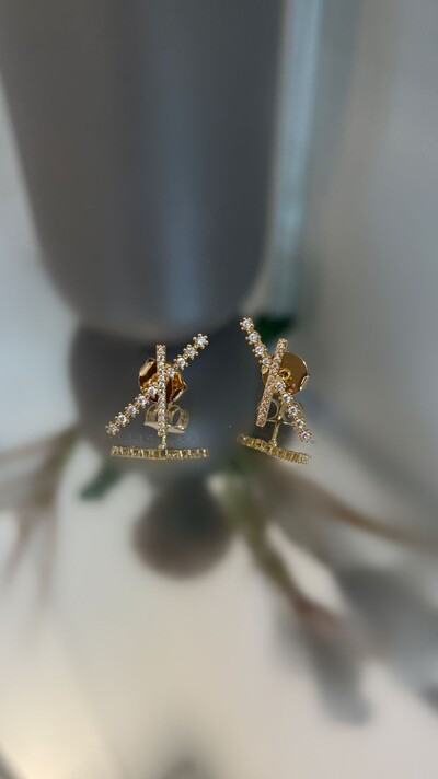 Foto Brinco Transpassado Fino Cravejado