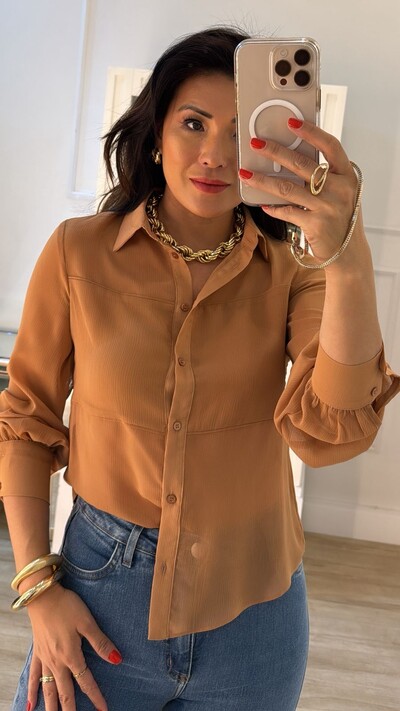 FotoCamisa Chiffon Bárbara Mangas Longas Bufantes