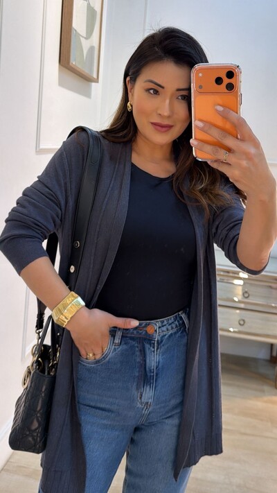 FotoCardigan Tricot Fabiola Nervuras Frontal Em Relevo