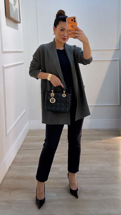 Foto Cardigan Tricot Melina Detalhe Canelado E Bolsos Quadrados