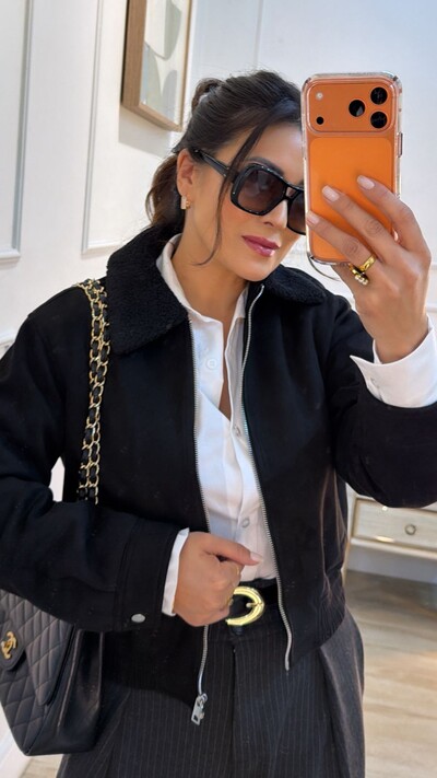 FotoJaqueta Casaco Suede Giovana Gola Ovelhinha