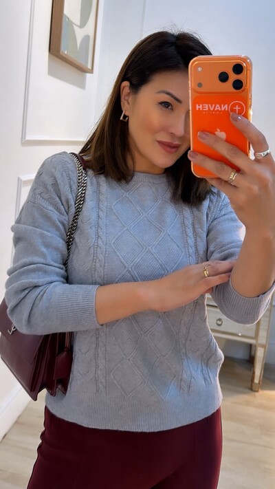 Foto Blusa Tricot Mangas Longas Lívia Losangos Texturizados Frontais