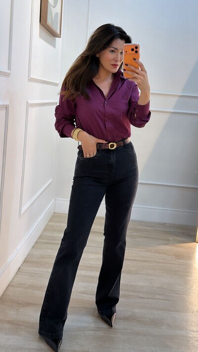 Foto Maxi Camisa Talita Com Pregas Nos Punhos