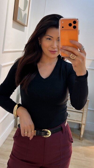FotoBlusa Tricot Decote V Cecilia Mangas Longas