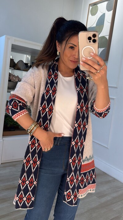 FotoMaxi Cardigan Pillar Com Detalhes Estampados