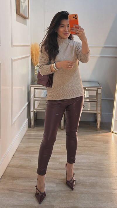 Foto Blusa Tricot Gola Alta Samantha Punhos E Barrado Texturas Entrelaçadas