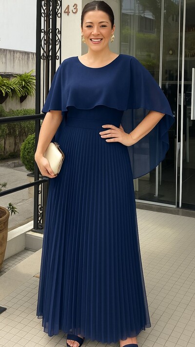 Foto Vestido Longo Mangas Em Echarpe Vivi Saia Plissada Em Tule