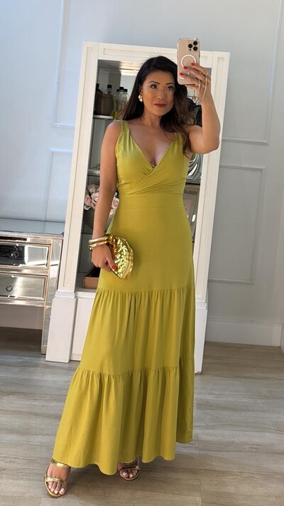 Foto Vestido Longo Viscose Com Linho Naomi Decote V Transpassado