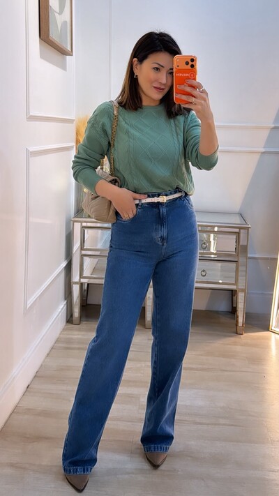 Foto Blusa Tricot Mangas Longas Lívia Losangos Texturizados Frontais