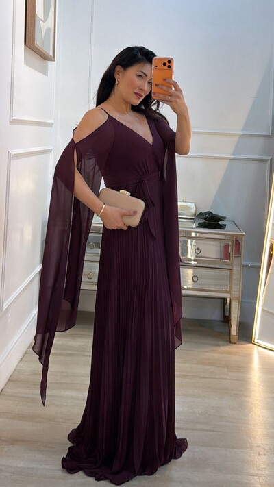 FotoVestido Longo Manga Echarpe Bruna Com Cinto Faixa