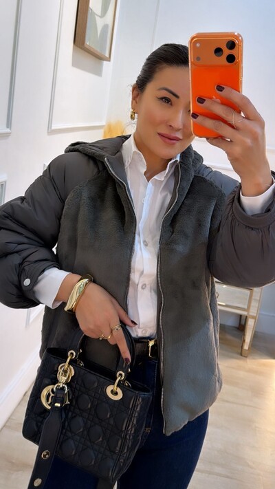 Foto Jaqueta Casaco Puffer Nylon Com Teddy Estella Mangas Bufantes