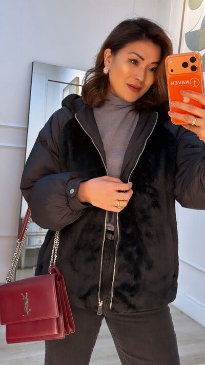 Foto Jaqueta Casaco Puffer Nylon Com Teddy Estella Mangas Bufa