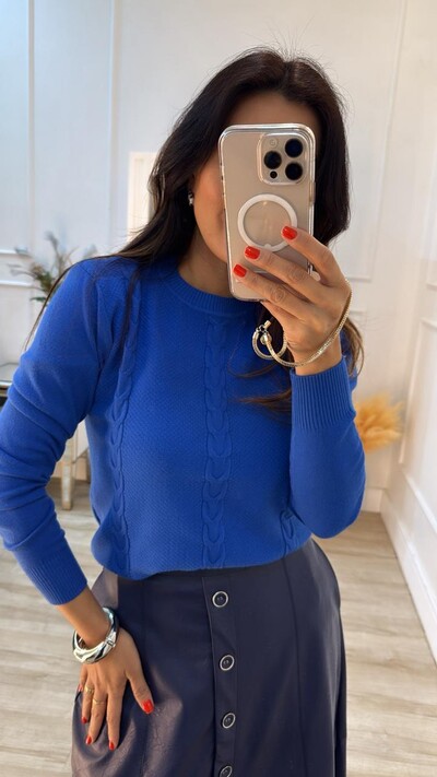 FotoBlusa Tricot Mangas Bufantes Heloiza Trançados Triplos Frontais