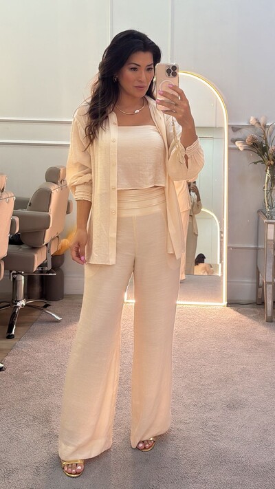 Foto Conjunto Twin Set Emma Maxi Camisa Com Nervuras Nos Punhos & Blusa Cropped