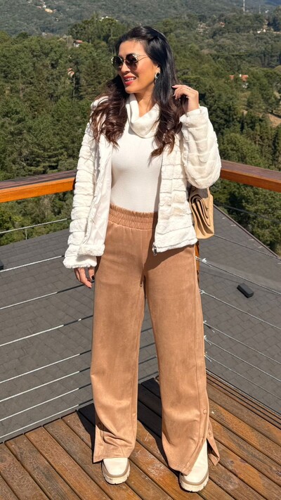 Foto Calça Pantalona Fanny Botões Forrados Na Barra