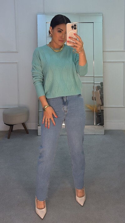 Foto Blusa Tricot Adriana Losangos Texturizados Com Detalhes Trançados