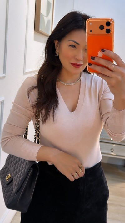 Foto Blusa Tricot Decote V Ashley Mangas Longas