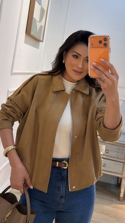 FotoJaqueta Casaco Balonê Suede Mirelle Martingalê Nos Ombros