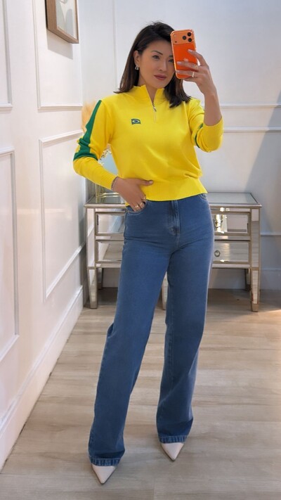 Foto Suéter Tricot Brasil Patricia Zíper Prata
