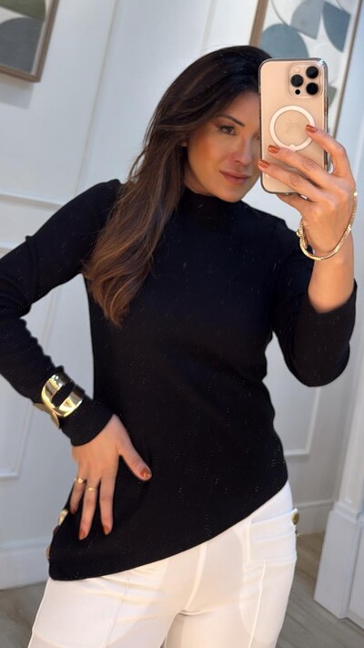 FotoBlusa Cacharrel Elaine Barrado Assimétrico Com Pedrarias